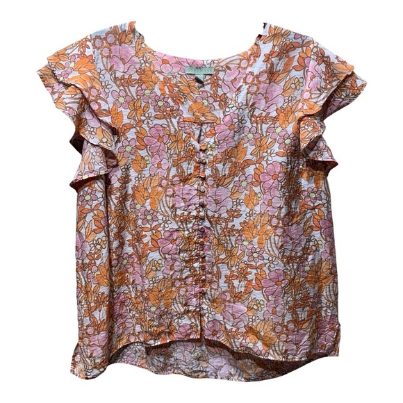 Rye Grass Floral Ruffle Sleeve Button Front Top Sz 2XL - Picture 1 of 3